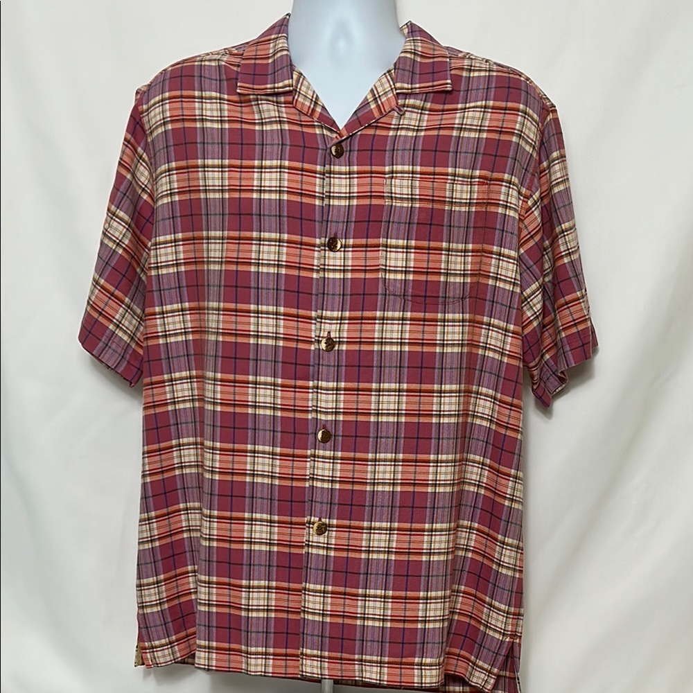 Tommy Bahama Men's Sz Medium Silk Plaid Short Sleeve Casual Button Front Shirt